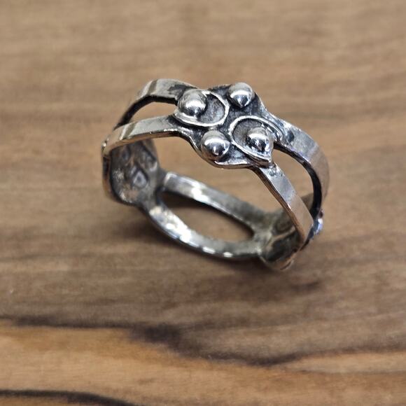 Vintage Size 5.5 Marked RJP Mexico Open Weave Band .925 Sterling Silver Ring - Picture 1 of 7